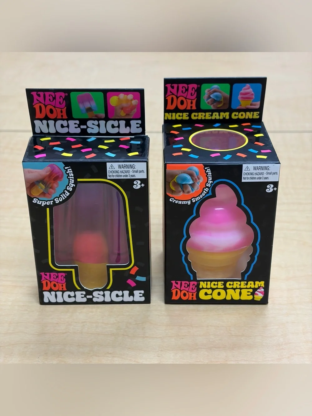 Lot of 2: NeeDoh Squish Fidget Toys Nice-Sicle Popsicle. Nice Cream Cone New
